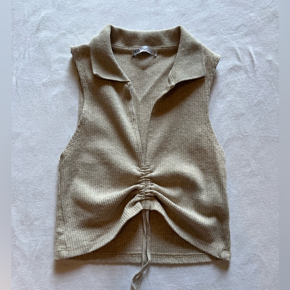 Zara Light Tan Collared Top - Size S